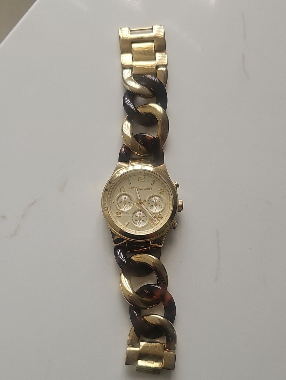 Michael Kors Gold and Tortoiseshell Link Bracelet Chronograph Watch